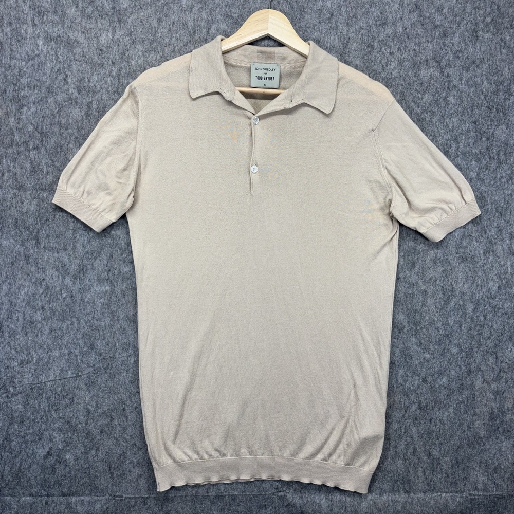 John Smedley Todd Snyder Adrian Polo Shirt Men's Small Beige Almond Shirt Sleeve